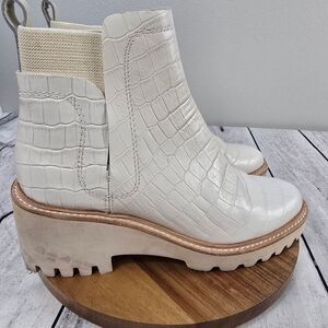Dolce Vita Cream Croc-Embossed Ankle Booties